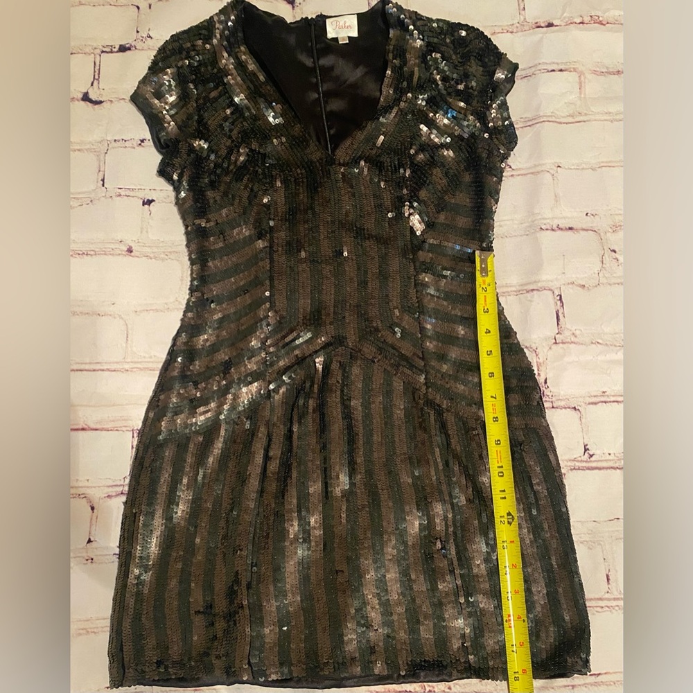 Parker Black and Tan Sequin Sheath Mini Dress - Medium - Picture 10 of 14